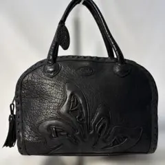 【美品】IBIZA 本革 ハンドバッグ 黒 立体デザイン ハート　花柄