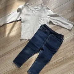 【西松屋95／プティマイン90】長袖トップス×デニムパンツ セット 男の子女の子
