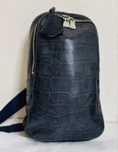 ダークブルー クロコダイル風 ボディバッグ