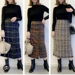 「新品」ブラウン系チェック タイトスカート