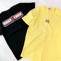 ロキシー　クイックシルバー　Tシャツ　黄色　黒　ピタT Y2K ROXY サーフ