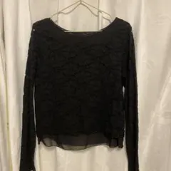 黒 レース 長袖 トップス