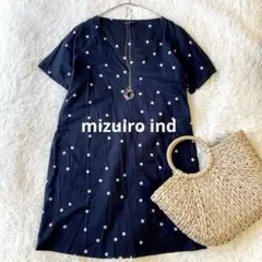 【mizuiro ind】ドット柄 Vネック チュニック ネイビーのサムネイル