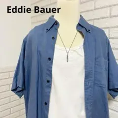 Y2K【エディバウアー】リネン　半袖シャツ　インディゴブルー ビッグシルエット