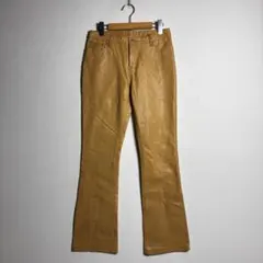90s レザーフレアパンツ イエロー 牛革 VINTAGE カラーパンツ 光沢のサムネイル