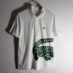 LACOSTE ラコステ デカワニ ポロシャツ 白緑 L ビッグロゴ 鹿子