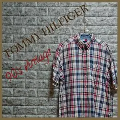 90s ビンテージ♪【 トミーヒルフィガー 】半袖シャツ チェックシャツ・L
