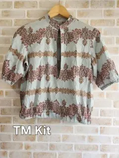 TM Kit ペイズリー柄シャツ　ブラウス　5分袖 ブルー