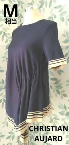 ネイビー チュニック 半袖 M相当 デザイン レディース 春夏 大人可愛い　上品