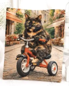 人気 猫バッグ　サビ猫　三輪車　丈夫な新品トートバッグ　オリジナル　大判のサムネイル