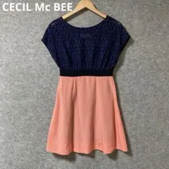 CECIL Mc BEE ノースリーブひざ丈ワンピース ネイビーとピンク