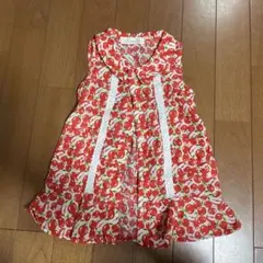 赤いチェリー柄 ノースリーブワンピース 90