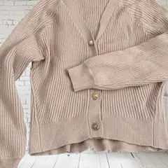 【即日配送】大人可愛いピンクベージュ リブ編み カーディガン M 長袖　春秋