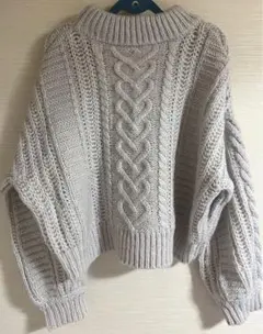 ベージュニット　ニット　ハート編み　GRL mb1312 フリーサイズ