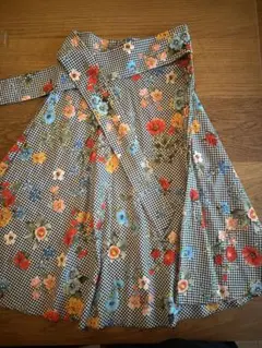 ZARA BASIC ギンガムチェック 花柄 フレアスカート