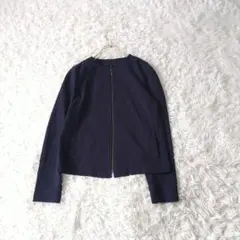 UNIQLOユニクロ ノーカラージャケットフルジップ M ネイビーシンプルのサムネイル