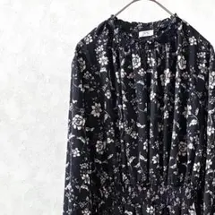 GLACIER ロングワンピース モックネック 花柄 ウエストゴム 裏地付き