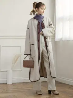 GRL ノーカラーパイピングコート