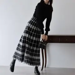 BLUEEAST チェックジャガードニットワンピース　ブラック　Mサイズ