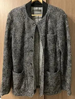 黒と白のツイード テーラードジャケット