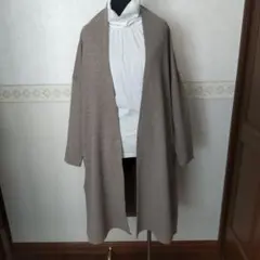 ウエストリボン付きロングカーディガン グレー