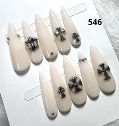 546現品ネイルチップ　ちゅるん十字架ギャルシズニルック ロングネイル 推し地雷