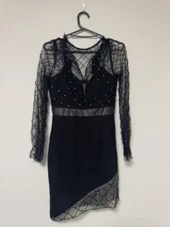 ROBE de FLEURS Glossy ビジュー 袖あり レース ミニドレス