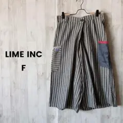 LIME INC ストライプ ガウッチョパンツ リネン カジュアル ライム
