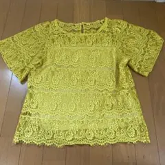 【One Way】イエロー レース 半袖トップス Fサイズのサムネイル