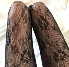 レース網タイツ　花柄　ブラック　ゴスロリ　ハロウィン　コスプレ　セクシー