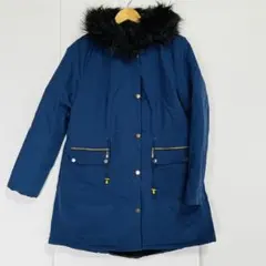 【美品】ネイビー ファー付きフード モッズコート　Lサイズ