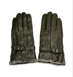 新品❤️レディース革手袋 ・ラムレザーグローブ 裏起毛 防寒手袋 本革ダークグリン