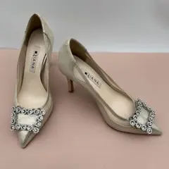 美品 DIANA ダイアナ ゴールド ビジューバックル ハイヒール 22.5
