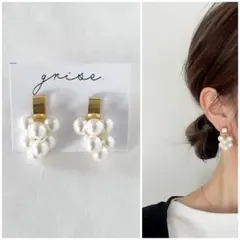 448パール　ゴールドスクエア　ピアス　イヤリング　ハンドメイド　結婚式　卒業式