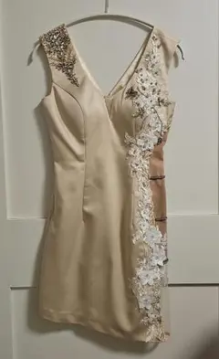 ROBE de FLEURS Glossy ベージュ ミニタイトドレス