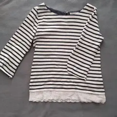 AFTERNOON TEA WARDROBE ストライプ五分袖Tシャツ