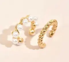 新品未使用 ゴールドひねりカフとパールイヤーカフセット イヤカフ 上品 お洒落