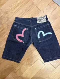 エヴィス　デニム　ハーフパンツ　美品　32 ピンク　水色のサムネイル
