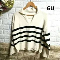 GU ボーダー柄 襟付きニットセーター　M　春ニット