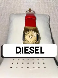 DIESEL ディーゼル レディース腕時計 ゴールド×レッド レザーベルト