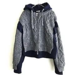 ZARA 異素材ミックス ニット フーディー ジップアップ Sサイズ　パーカー