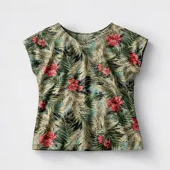 カットソー ボタニカル 花柄 フレンチスリーブ ゆったり 春夏向け