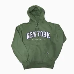チャンピオン 古着 スウェット 緑 カレッジロゴ パーカー NEWYORK