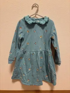 水色 フリル襟 花柄ワンピース 4-5歳