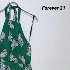 フォーエバートゥエンティーワン リーフ プリント ホルター ロンパース 緑 S