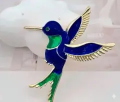 大ぶり ハミングバード ハチドリ ブローチ 青 6.8cm 鳥 フォーマル 幸運