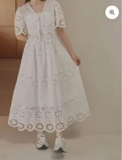 GANNI パフスリーブ アイレット刺繍 ミディ丈ワンピース - メルカリ