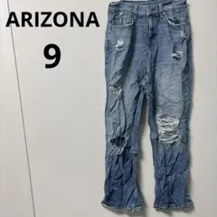 ARIZONA レディース ダメージ加工 ライトブルーデニムパンツ【9】