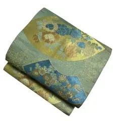 T16-5名古屋帯　金糸　刺繍　花柄　正絹 着物帯　仕立て上がり