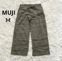 MUJI 無印良品　麻リネン100% ワイドパンツ クロップド　カーキ
